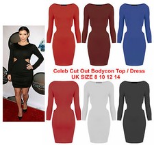 New Ladies Cut Out Bodycon Mini Dress Womens Club Wear Party Stretch Long Top