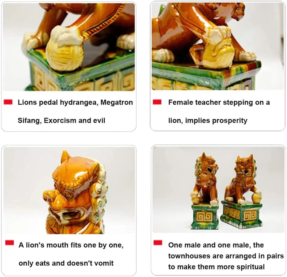 Sancai Ceramic Foo Dogs Pair of Tang Dynasty Feng Shui Guardian LionsHandcrafted - Image 4 of 4