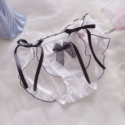 Women's Lace Ruffled Knickers Cute Lace-up Strappy Triangle White Panties JK - Picture 19 of 19