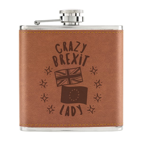 Crazy Brexit Lady 170Ml Pu-Leder Flachmann Tan Lustig Politische Britain Europa-image