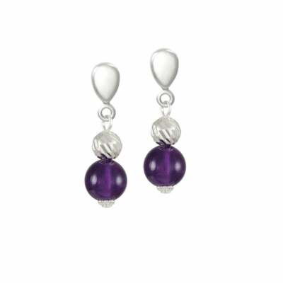 Debutant Amethyst Halbedelstein Silber Ton Ohrhänger Clip On Ohrringe