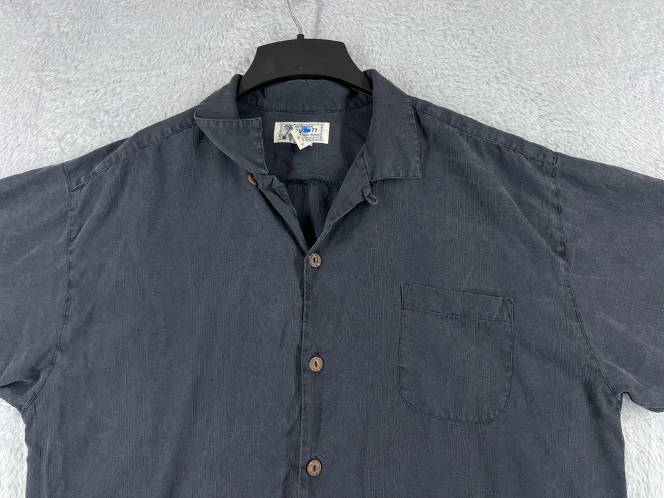 Camisa vintage Avanti adulto extra grande preta com botões acampamento havaiano 100% seda - Imagem 4 de 4