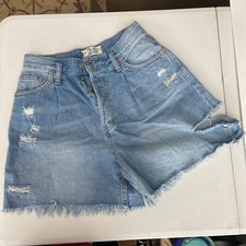 We The Free Denim Jean Shorts Size 26 Distressed Fringe Button Fly Womens