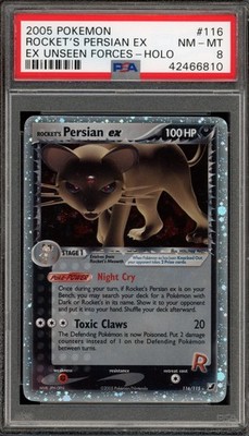 Pokemon Rocket's Persian ex EX Unseen Forces Holo Ultra Rare #116 PSA 8
