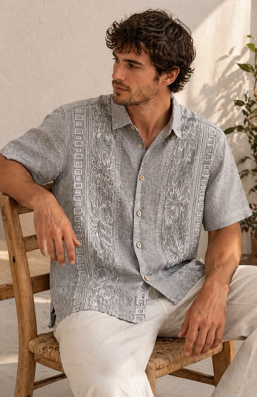Tommy Bahama Linen Shirt Mens Large Embroidered Camp Aloha Short Sleeve Beige