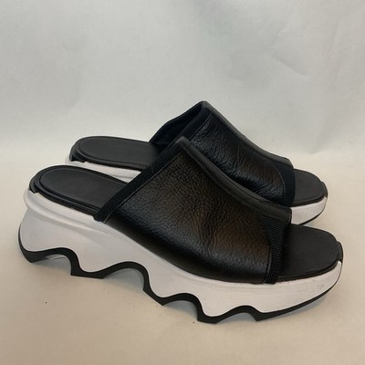 SOREL Kinetic Impact Slide High Wedge Sandal Black Sea Salt Open Toe Sz 9 WORN1