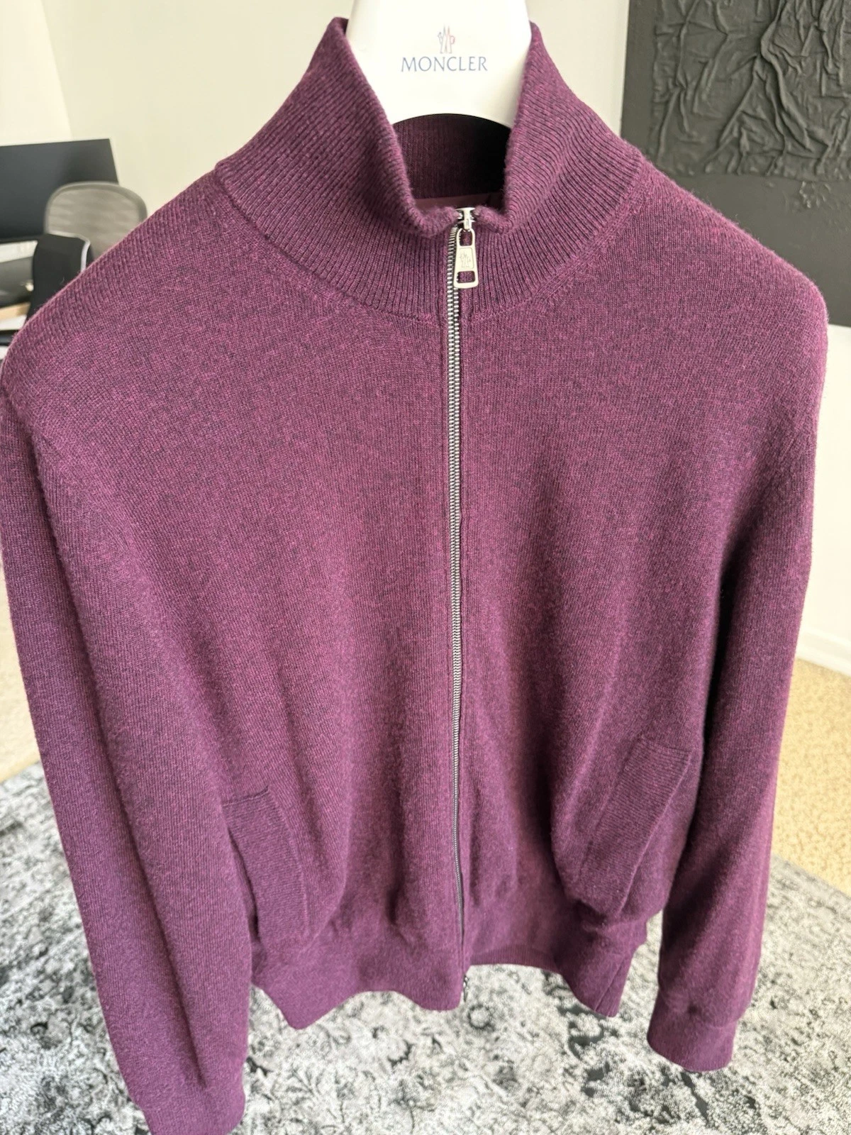 Moncler — Moncler Wool & Cashmere Zip-Up Cardigan Small