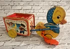 Vintage Fisher Price Wooden / Plastic Mother Goose Cart Musical Pull Toy 784