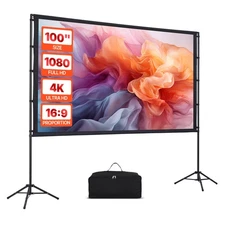 VEVOR Tripod Projector Screen with 2 Stands 100 Inch 160° Wide Angle 4K HD 16:9