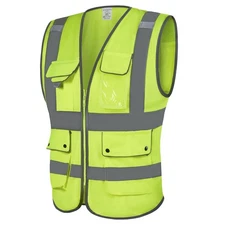 High Visibility Reflective Safety Vest,9 Pokets Hi Vis Construction Worker Co...