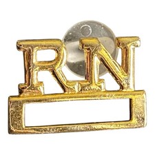 Vintage Registered Nurse RN Badge Holder Gold Tone Lapel Pin Pinback E551
