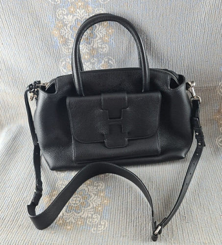 Hogan Bowling Bag Handbag Black Leather Handbag Handle Shoulder Strap