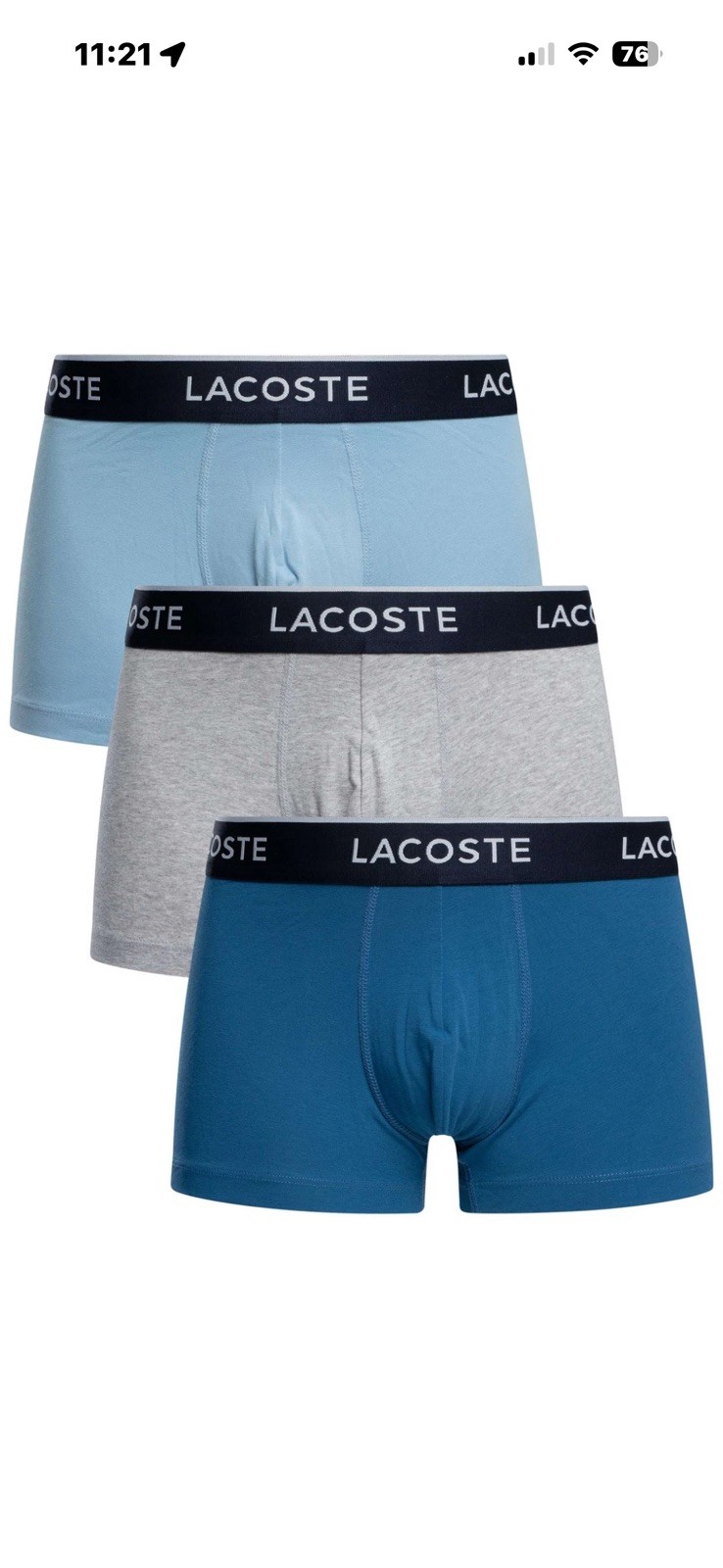 Lacoste Men's 3 Pack Cotton Stretch Trunks, Multicoloured