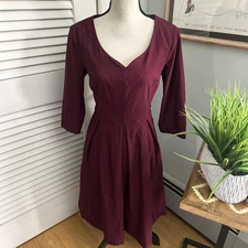 Modcloth Dress Womens Large Burgundy Fit Flare Classic Preppy Cocktail Holiday