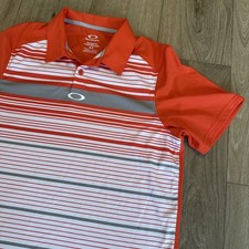 Oakley Hydrolix Men  s S/S Performance Golf Orange/White Stripe Polo Shirt Small