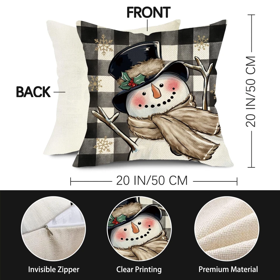 Warm Winter Wishes Decorative Throw Pillow Covers 20 x 20 Set of 4, Snowman G... - Image 2 of 4