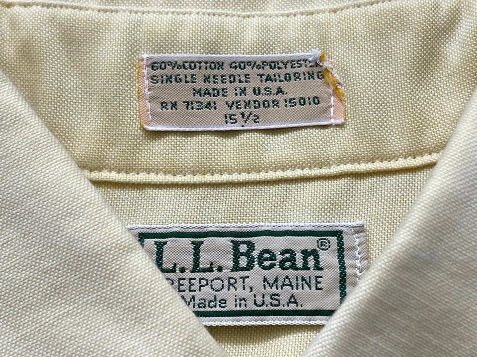 Camisa LL Bean vintage para hombre 15,5 amarilla con botones manga corta hecha en EE. UU. Foto 3 de 4