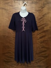 Anthropologie Maeve Lace Up Renaissance Dress Womens M Navy & Purple Rayon Knit