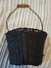Handwoven Black Basket with Wooden/Metal Handle