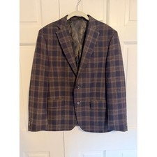 Lauren Ralph Lauren Wool Blend Blazer 40S Brown Plaid Sport Coat Mens