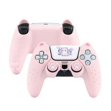 For Game 5 Controller Silicone Soft Skin Case Cover & Thumb Grips Pink
