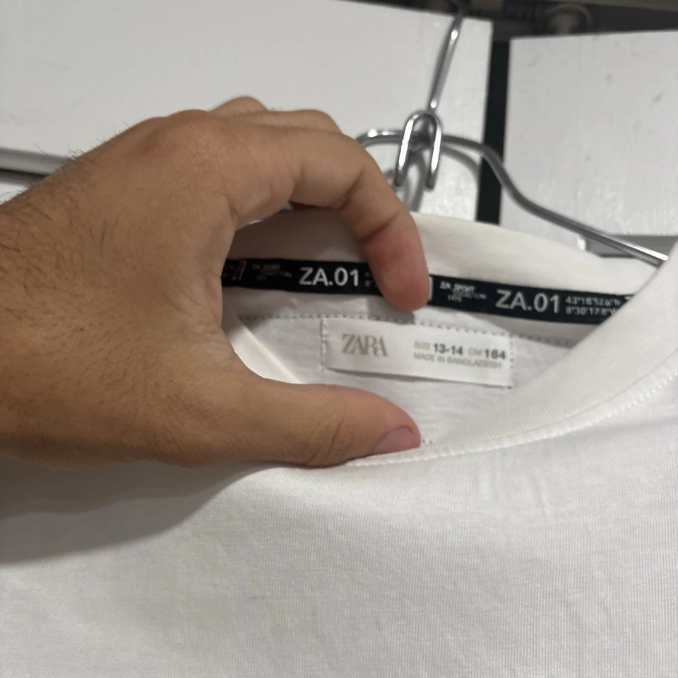 Zara White Tee with Black Graphic Details Kids Size 13/14 - Image 2 of 4