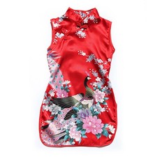 Elegant Floral Peacock Cheongsam Kids Baby Child Dress Chinese Qipao Girls Dress