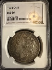 1904-O Morgan Silver Dollar $1 - NGC MS66 High Grade Wonderful Toning