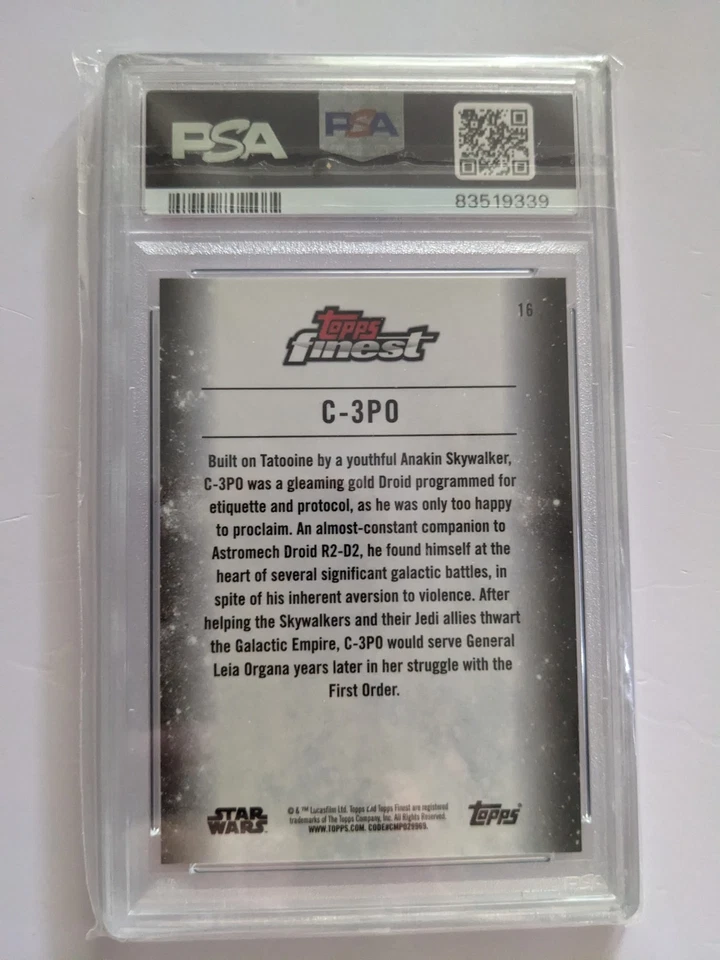 2018 Topps Finest Star Wars C-3PO 07/10 Black Refractor #16 PSA 10 - Image 2 of 2