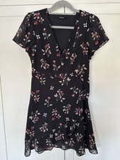 Madewell Black Posey Floral Short Sleeve Faux Wrap Dress