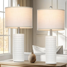 Set of 2 Farmhouse 27" White Ceramic Table Lamps with Bulbs for Bedroom  Living