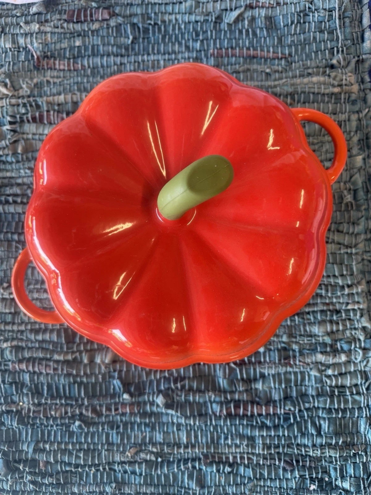 Technique Cast Iron Pumpkin Dutch Oven Orange Porcelain Rubber Stem Lid 3 Qt