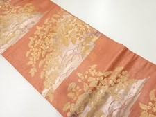 6996079: JAPANESE KIMONO / ANTIQUE NAGOYA OBI / SILK / WOVEN DISTANT MOUNTAINS 