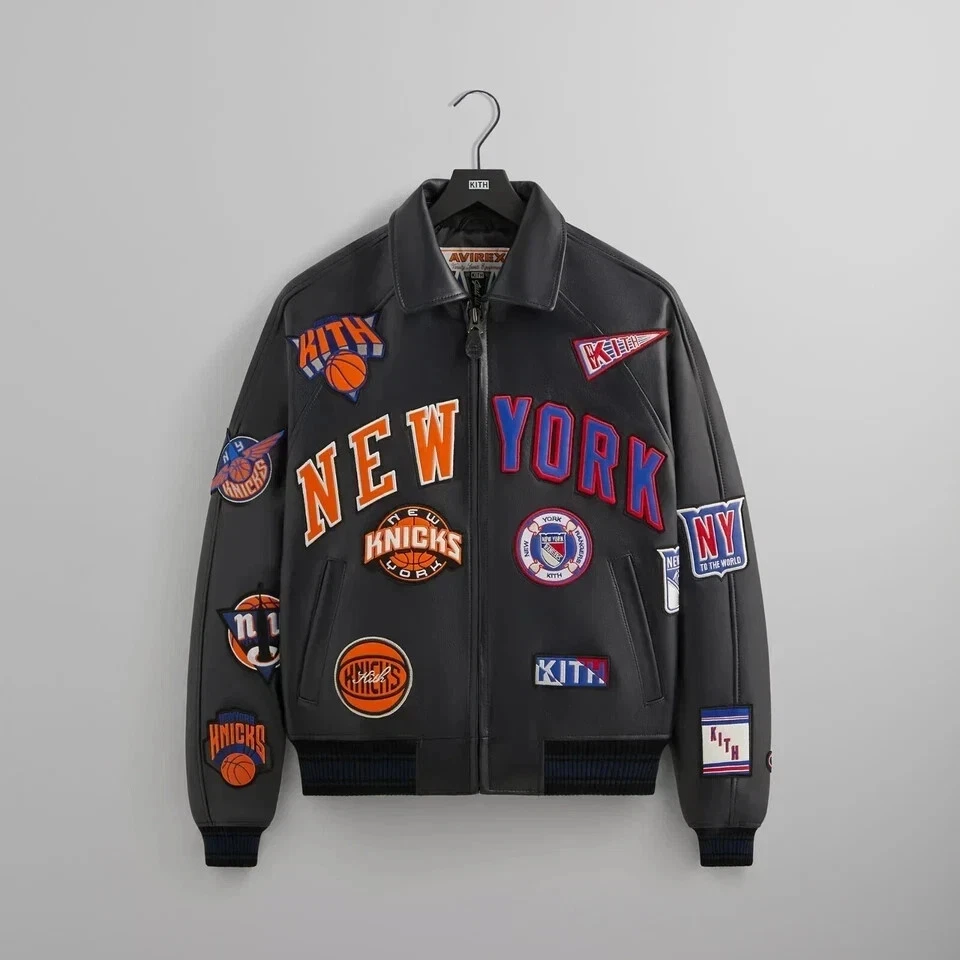 New York Knicks Madison Square Garden Leather Jacket - Kith Avirex Bomber Coat - Image 2 of 4