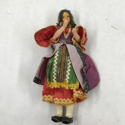 Vintage Ethnic Doll 10  Cloth Gypsy Stands Up Hand Painted Face