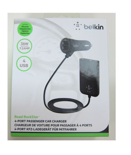 Belkin Road Rockstar 4 Plug Port USB Hub Car Charger 2.1/ 7.2AMP iPhone Tablet - Picture 1 of 3