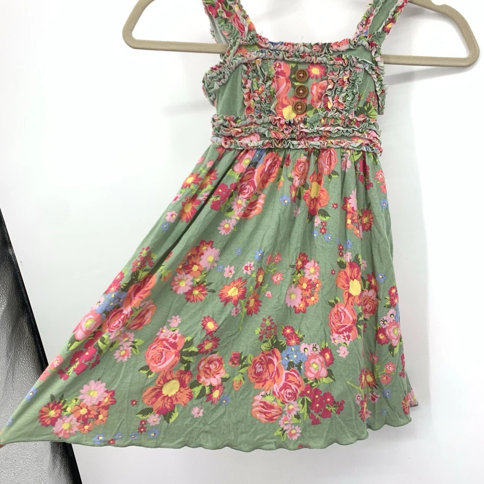 Vestido sin mangas Matilda Jane niños talla 4 niño XS rosa verde floral con volantes elástico Foto 4 de 4