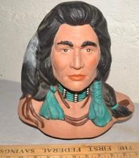 1980 Vintage Chalkware Ceramic Native American Indian Chief Bust