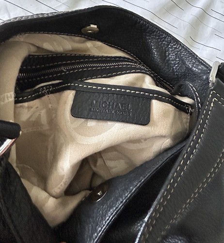 Michael Kors Black Pebbled Leather Shoulder Bag Silver Buckle Front Flap Pocket - Picture 13 of 24