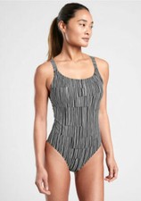 Athleta Hermosa Printed One Piece Swimsuit  Black/White Medium 657738 NWT