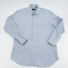Hugo Boss Button Shirt Mens 15 1/2 32/33 White Blue Stripe Business