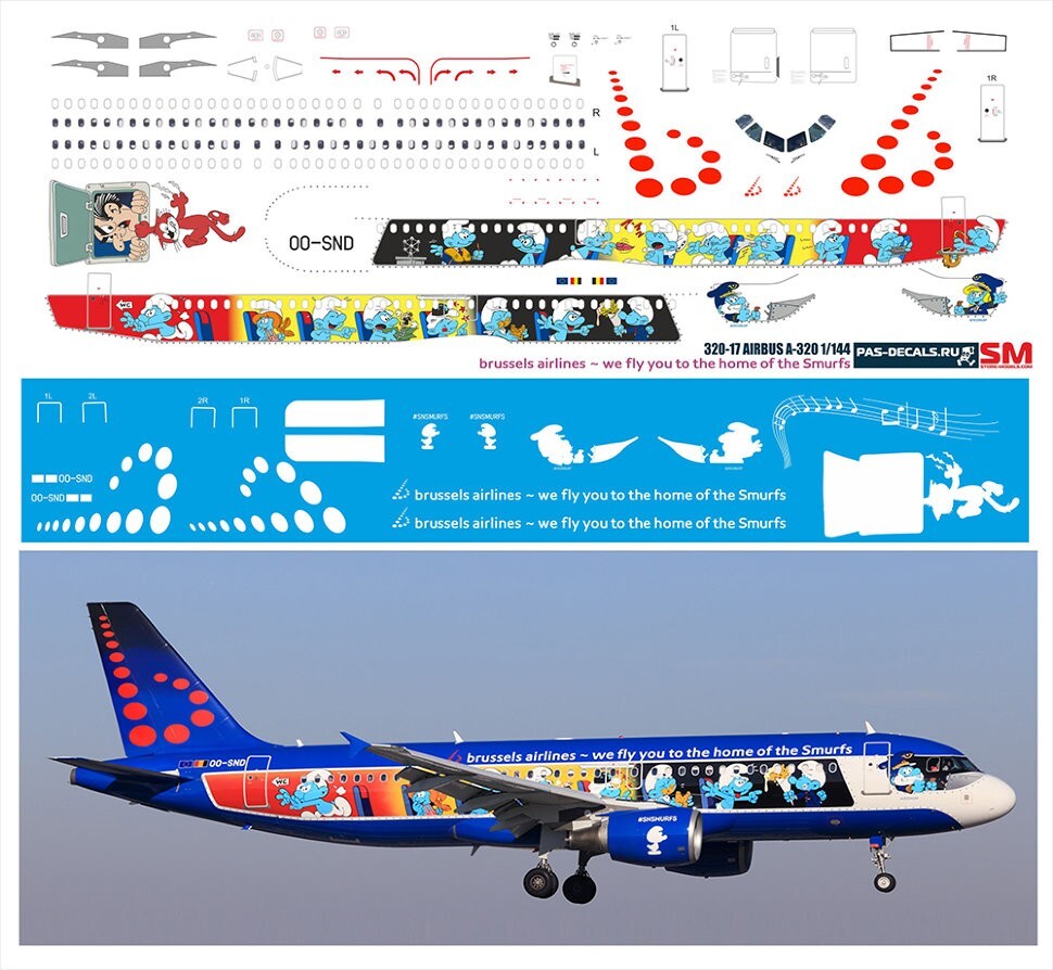SN A320 Airlinertags ブリュッセル航空スマーフ コラボ特別機 Aerosmurf | Brussels Airlines