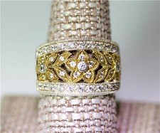 Lovely Sterling Silver  Vermeil Floral Vine Cubic Zirconia Ring Size 10   8135