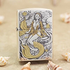 Zippo Armor Mermaid Lighter | 3D Relief Silver & Gold Finish Gift