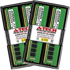 A-Tech 64GB 4x 16GB PC4-17000 Desktop DDR4 2133 MHz DIMM 288-Pin 2Rx8 Memory RAM