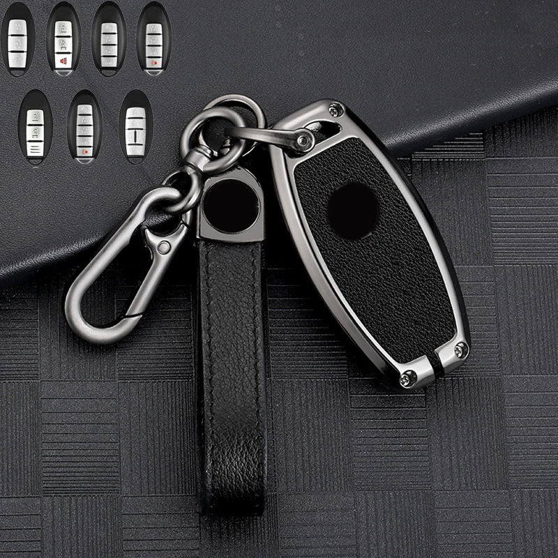 Zinc Alloy Leather Car Key Fob Case Cover For Nissan Altima Titan For Infiniti Foto 3 de 4