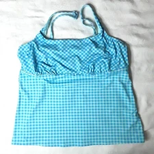 Lands End Womens Tankini Top 18 Swimwear Underwire Adjustable Strap Blue Check