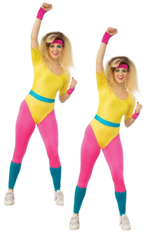 Aerobics Girl Costume Adults 1980s 80s Fancy Dress Outfit Neon Retro Outfit - Picture 1 of 4