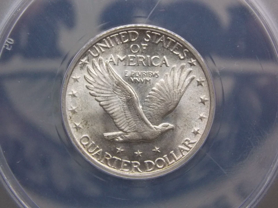 1928 "P" Standing SILVER Liberty Quarter 25c ANACS MS63 #400 BU Unc ECC&C, Inc. - Image 2 of 4