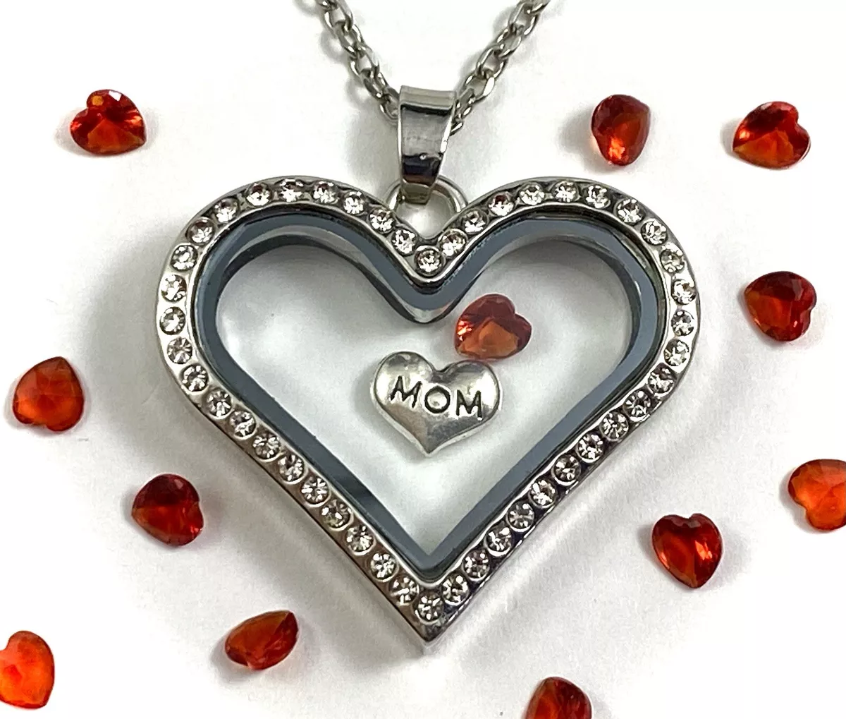 JULY Birthstone Crystal Glass Locket Necklace Mom Floating Charm